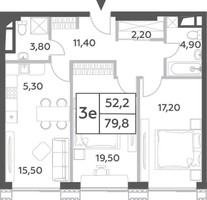Планировка трехкомнатной(квартира) площадью 79.8 квадратных метров в “ЖК Will Towers (Вилл Тауэрс)”