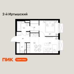 Планировка однокомнатной(квартира) площадью 37.6 квадратных метров в ЖК “ЖК 2-й Иртышский”