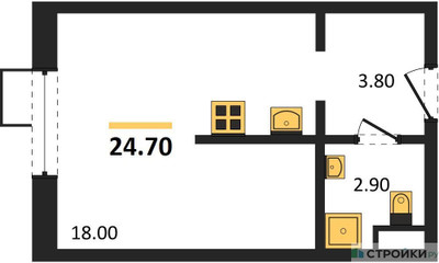 Планировка студии(квартира) площадью 24.7 квадратных метров в ЖК “ЖК Foreville (Форевилль)”