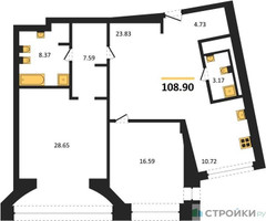 Планировка двухкомнатной(квартира) площадью 108.9 квадратных метров в “ЖК Маршал”