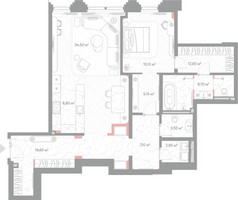 Планировка однокомнатной(квартира) площадью 118.8 квадратных метров в “ЖК Николь”