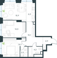 Планировка трехкомнатной(квартира) площадью 70 квадратных метров в “ЖК Level Звенигородская”