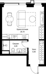 Планировка студии(квартира) площадью 29.9 квадратных метров в ЖК “Мультиквартал СИТИДЗЕН”