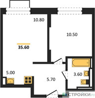 Планировка однокомнатной(квартира) площадью 35.6 квадратных метров в “ЖК Квартал Строгино”