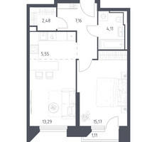 Планировка однокомнатной(апартаменты) площадью 48.87 квадратных метров в “ЖК Скай Спутник”