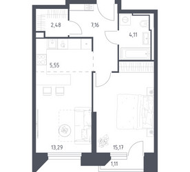 Планировка однокомнатной(апартаменты) площадью 48.87 квадратных метров в ЖК “ЖК Скай Спутник”