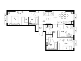 Планировка трехкомнатной(квартира) площадью 81.4 квадратных метров в “ЖК Яуза Парк (Мытищи)”