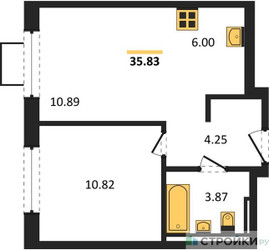 Планировка однокомнатной(квартира) площадью 35.83 квадратных метров в ЖК “ЖК Квартал Западный”