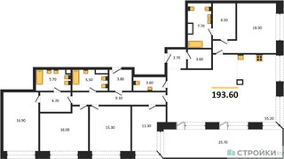 Планировка 4+ комнатной(квартира) площадью 193.6 квадратных метров в “ЖК Luzhniki Collection (Коллекция Лужники)”