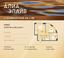 Планировка двухкомнатной(квартира) площадью 66.7 квадратных метров в “ЖК АЛИА”