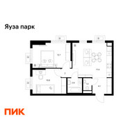 Планировка двухкомнатной(квартира) площадью 51.1 квадратных метров в “ЖК Яуза Парк (Мытищи)”