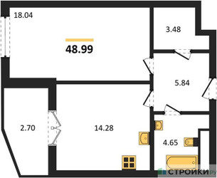 Планировка однокомнатной(квартира) площадью 48.99 квадратных метров в ЖК “ЖК Sezar City (Сезар Сити)”