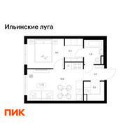 Планировка однокомнатной(квартира) площадью 35.3 квадратных метров в “ЖК Ильинские луга”