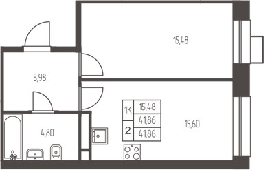 Планировка однокомнатной(квартира) площадью 41.9 квадратных метров в ЖК “ЖК Новая Ивантеевка”