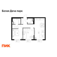 Планировка двухкомнатной(квартира) площадью 57.1 квадратных метров в “ЖК Белая Дача парк”