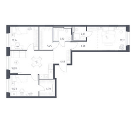 Планировка трехкомнатной(квартира) площадью 80.19 квадратных метров в ЖК “ЖК Заречье Парк”
