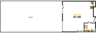 Планировка однокомнатной(квартира) площадью 67.4 квадратных метров в ЖК “ЖК Прокшино”