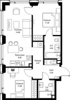 Планировка двухкомнатной(квартира) площадью 61.36 квадратных метров в “ЖК СЕТ”