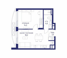 Планировка однокомнатной(квартира) площадью 38.92 квадратных метров в “ЖК Остров”