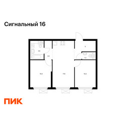 Планировка двухкомнатной(квартира) площадью 50.7 квадратных метров в ЖК “ЖК Сигнальный 16”