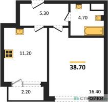 Планировка однокомнатной(квартира) площадью 38.7 квадратных метров в “Квартал Филатов луг”