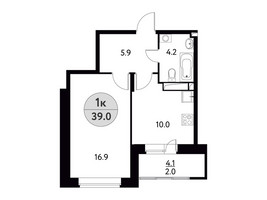 Планировка однокомнатной(квартира) площадью 39 квадратных метров в “ЖК Солнечная долина (Щёлково)”