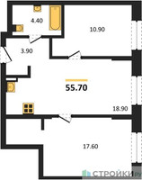 Планировка двухкомнатной(квартира) площадью 55.7 квадратных метров в “ЖК "Коллекция"”
