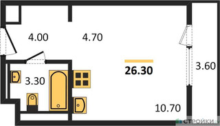 Планировка студии(апартаменты) площадью 26.3 квадратных метров в “ЖК Верейская 41”