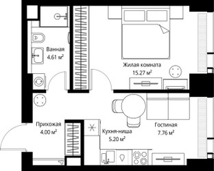 Планировка однокомнатной(квартира) площадью 36.84 квадратных метров в ЖК “ЖК Веер”