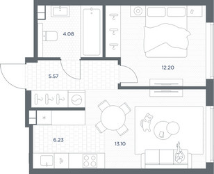 Планировка однокомнатной(квартира) площадью 41.18 квадратных метров в ЖК “ЖК TATE (Тэйт)”