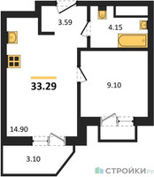 Планировка однокомнатной(квартира) площадью 33.29 квадратных метров в “ЖК ВОСТОК II”