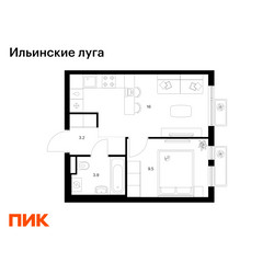 Планировка однокомнатной(квартира) площадью 32.6 квадратных метров в ЖК “ЖК Ильинские луга”
