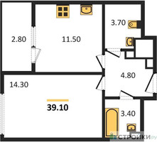 Планировка однокомнатной(квартира) площадью 39.1 квадратных метров в “ЖК Режиссер”