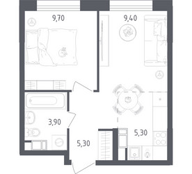 Планировка однокомнатной(квартира) площадью 33.6 квадратных метров в ЖК “ЖК Ольховый Квартал”
