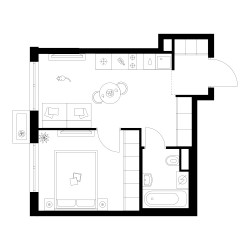 Планировка однокомнатной(квартира) площадью 32.6 квадратных метров в ЖК “Квартал Мит”