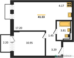 Планировка однокомнатной(квартира) площадью 41.53 квадратных метров в “ЖК Рублевский Квартал”