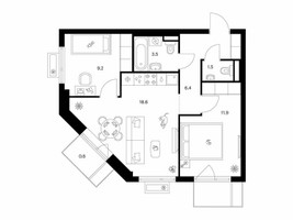 Планировка двухкомнатной(квартира) площадью 52.3 квадратных метров в “ЖК Белая Дача парк”