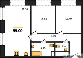 Планировка двухкомнатной(квартира) площадью 59 квадратных метров в “ЖК Обручева 30”