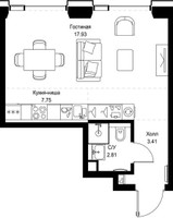 Планировка студии(квартира) площадью 31.9 квадратных метров в “ЖК СЕТ”