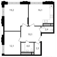 Планировка двухкомнатной(квартира) площадью 66.4 квадратных метров в “ЖК Варшавские ворота”