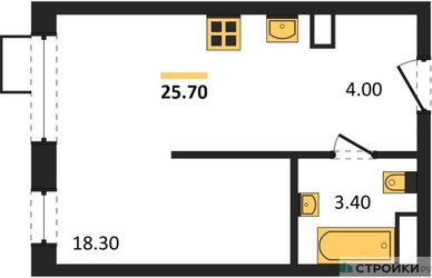 Планировка студии(квартира) площадью 25.7 квадратных метров в ЖК “ЖК Foreville (Форевилль)”