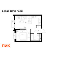 Планировка однокомнатной(квартира) площадью 35.4 квадратных метров в “ЖК Белая Дача парк”