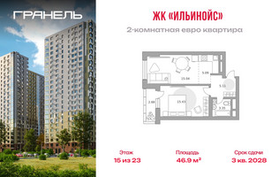 Планировка двухкомнатной(квартира) площадью 46.9 квадратных метров в “ЖК Ильинойс”