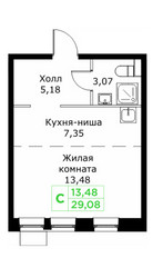 Планировка студии(квартира) площадью 29.08 квадратных метров в ЖК “ЖК КИТ 2”