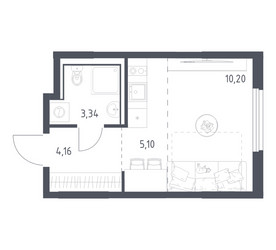 Планировка студии(квартира) площадью 22.8 квадратных метров в ЖК “ЖК Пригород Лесное”