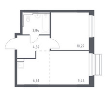 Планировка однокомнатной(квартира) площадью 34.77 квадратных метров в “ЖК Рублевский Квартал”