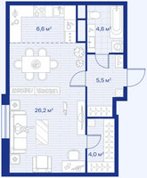 Планировка студии(квартира) площадью 46.9 квадратных метров в “ЖК Аристов берег”