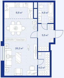 Планировка студии(квартира) площадью 46.9 квадратных метров в ЖК “ЖК Аристов берег”