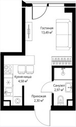 Планировка студии(апартаменты) площадью 23.34 квадратных метров в ЖК “ЖК JOIS (Джойс)”