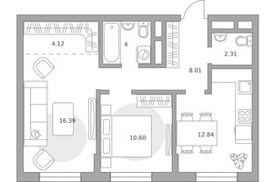 Планировка двухкомнатной(квартира) площадью 58.27 квадратных метров в “ЖК Живописный”
